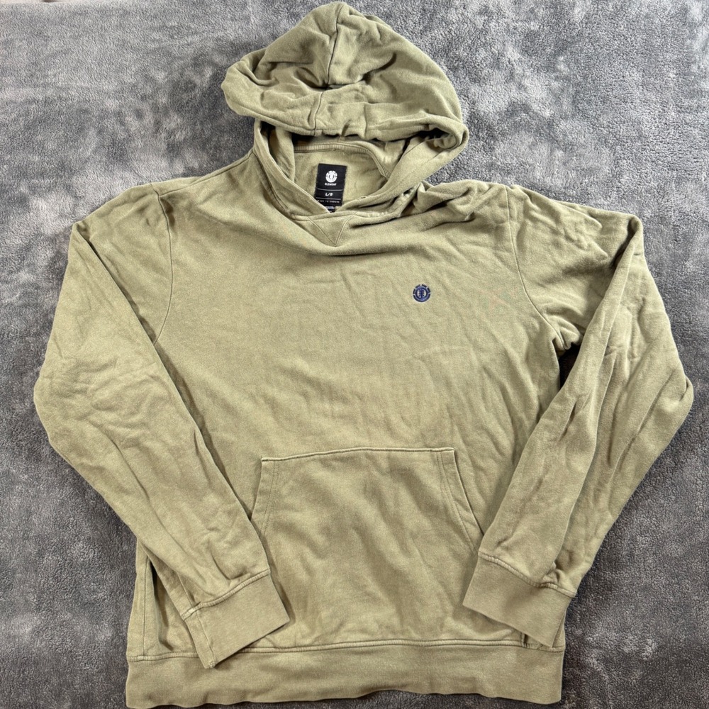 Element Mens Large Hoodie Olive Green Pullover Embroidered Logo Skate Sweatshirt